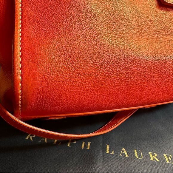 Ralph Lauren Tangerine Pebbled Leather Silver Trim "Proprietor" Satchel Hand Bag - Picture 11 of 16